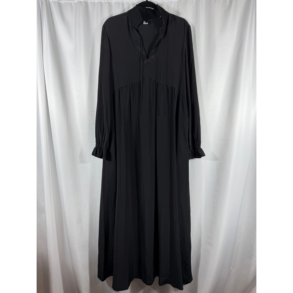 The Kooples 100% Silk Black Long-Sleeve Maxi Dress - minimalist, quiet luxury